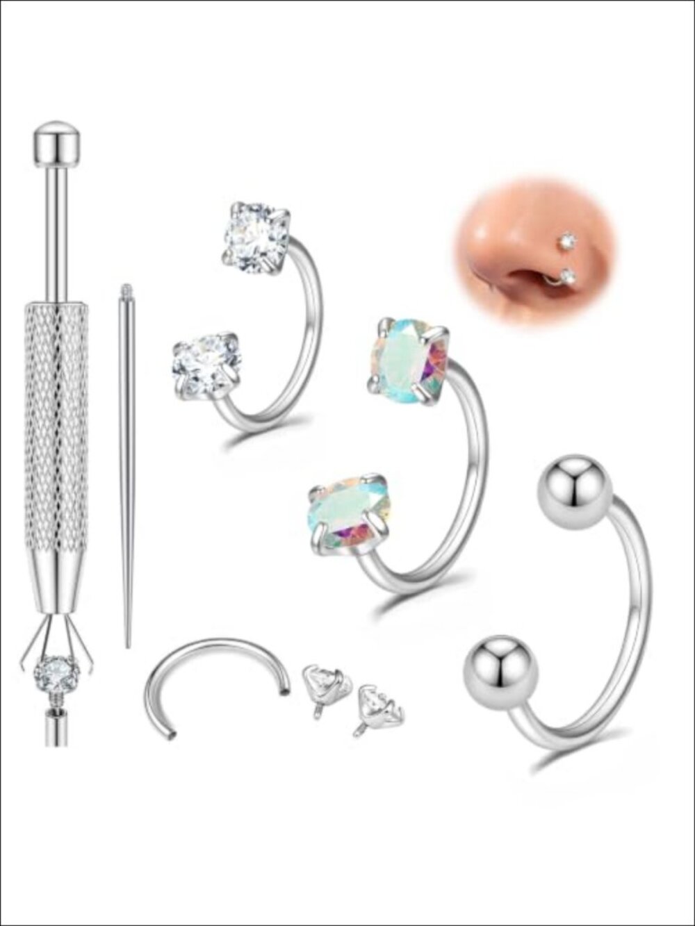 Titanium Horseshoe Nose Ring 20g Septum Hoop Double CZ Cartilage